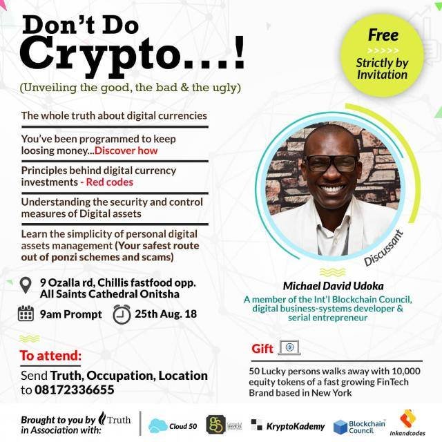 “DON’T DO CRYPTO…. ” THE MERITS AND DEMERITS WITH MICHAEL DAVID UDOKA AT A RECENT EVENT AT THE CITY OF ONITSHA.