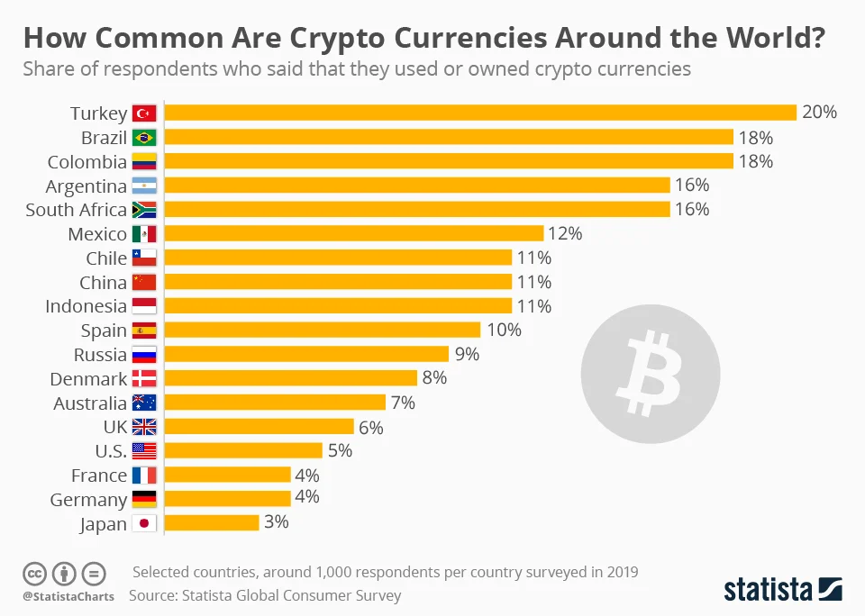 Storing cryptocurrency in Africa is most common in South Africa, according to the Statista Global Consumer Survey.