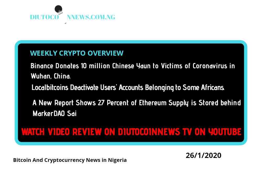 Weekly Review on Bitcoin News in Nigeria: World Largest Exchange Binance Donates 10 Million to Victims of Coronavirus.